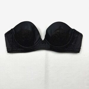 Vintage Carnival Strapless Bra 34A Black Lace Underwire ILGWU Pinup